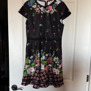 Ted Baker London Black Floral Midi Dress TB Sz 4 NWT